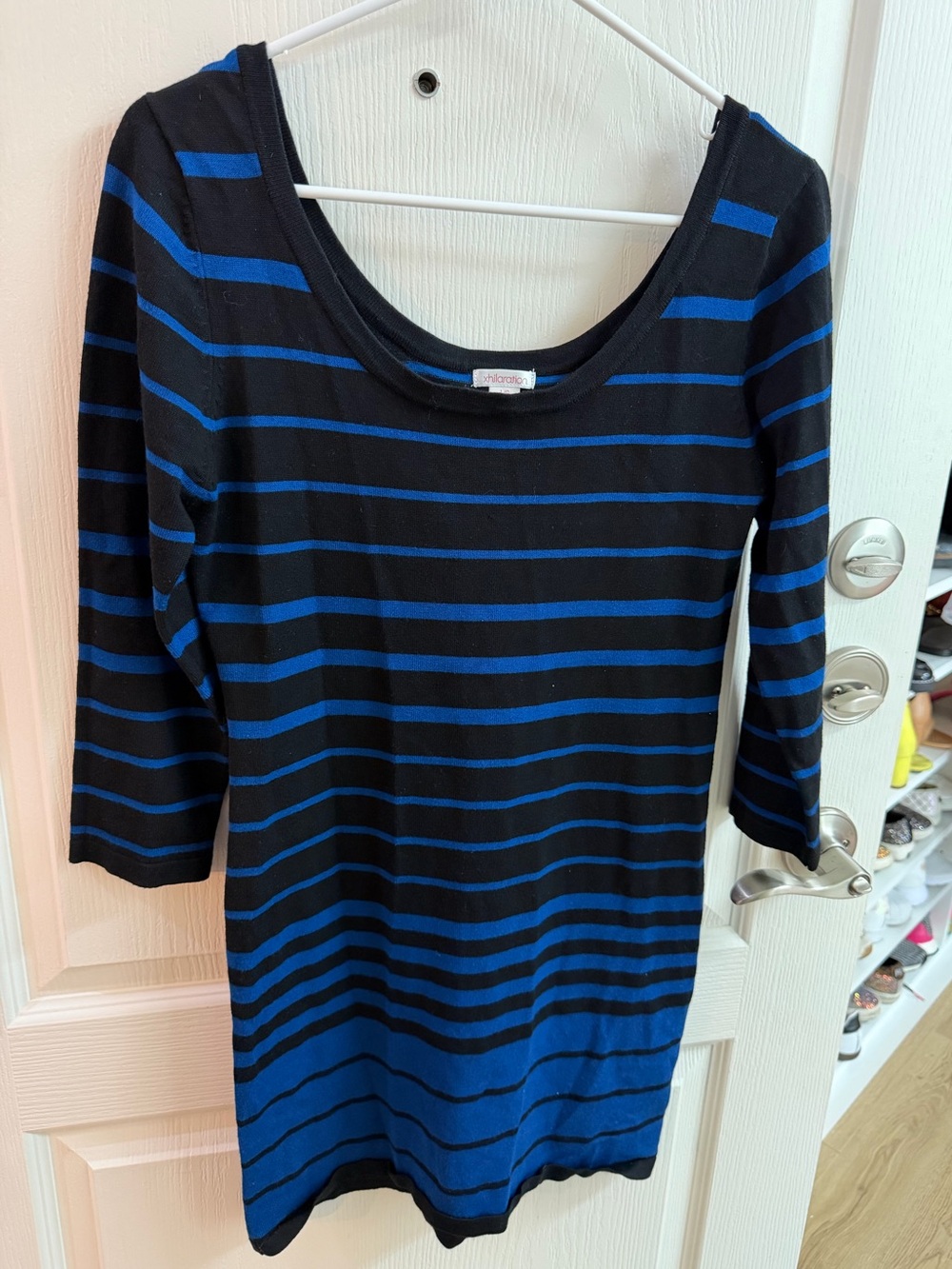 Xhilaration Striped Dress Scoop Neck Blue Black L